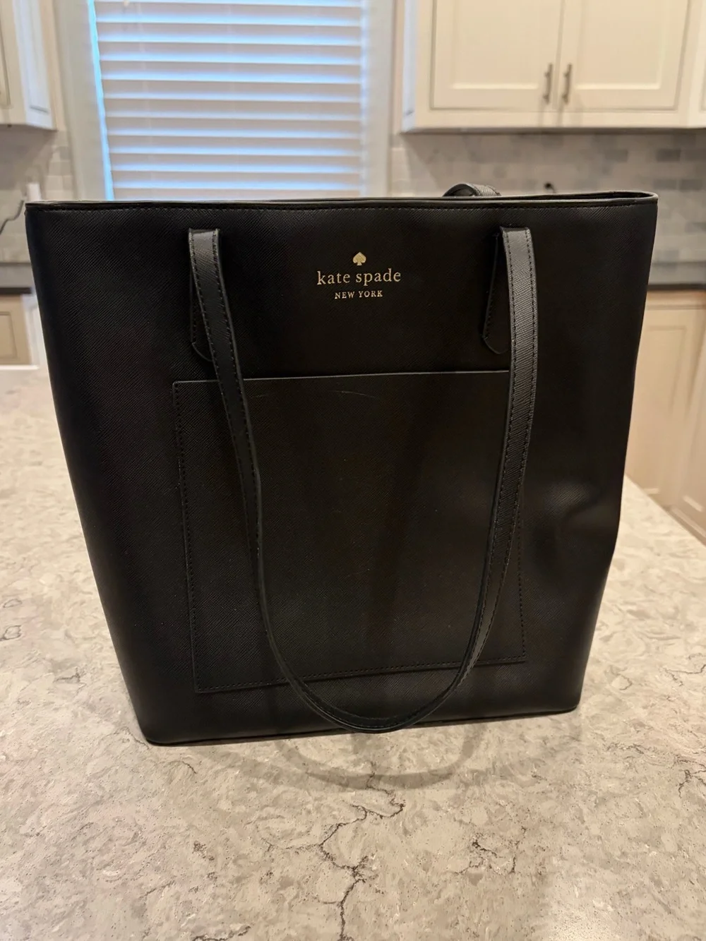 kate spade Black Leather Tote with Front Pocket